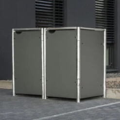 Cache-poubelle 2 Compartiments Müllbox En Aluminium Gris 2x140L – HIDE -Outdoor Soldes cache poubelle mullbox en aluminium gris 2x140l hide 3
