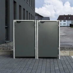 Cache-poubelle 2 Compartiments Müllbox En Aluminium Gris 2x140L – HIDE -Outdoor Soldes cache poubelle mullbox en aluminium gris 2x140l hide 4