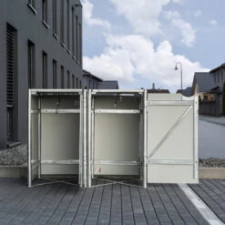 Cache-poubelle 2 Compartiments Müllbox En Aluminium Gris 2x140L – HIDE -Outdoor Soldes cache poubelle mullbox en aluminium gris 2x140l hide 5