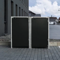 Cache-poubelle 2 Compartiments Müllbox En Aluminium Noir 2x140L – HIDE -Outdoor Soldes cache poubelle mullbox en aluminium noir 2x140l hide 2