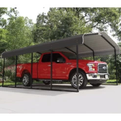 Carport à Toit En Acier Galvanisé 22,57m² Couleur Anthracite – Shelter Logic -Outdoor Soldes carport 2257m a toit en acier galvanise couleur anthracite shelter logic 2