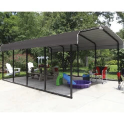 Carport à Toit En Acier Galvanisé 22,57m² Couleur Anthracite – Shelter Logic -Outdoor Soldes carport 2257m a toit en acier galvanise couleur anthracite shelter logic 3
