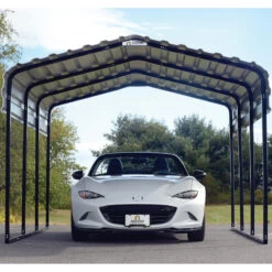 Carport à Toit En Acier Galvanisé 13,8m² Couleur Anthracite – Shelter Logic -Outdoor Soldes carport a toit en acier galvanise 138m couleur anthracite shelter logic 3