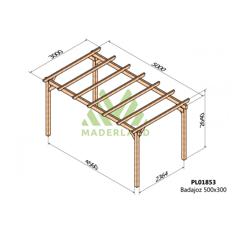 Carport Autoportant En Bois Lamellé-collé 500x300cm Badajoz – Maderland 2 Carport Autoportant En Bois Lamellé-collé 500x300cm Badajoz – Maderland – Image 2