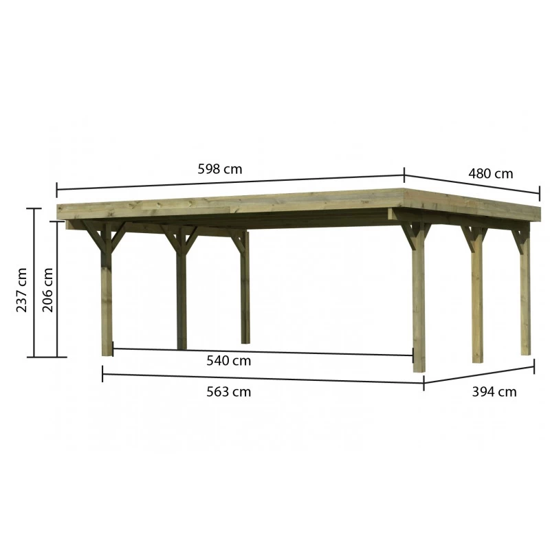 Carport Double En Bois Autoclave 28,3m² Et Toit En Acier – KARIBU 3 Carport Double En Bois Autoclave 28,3m² Et Toit En Acier – KARIBU – Image 3