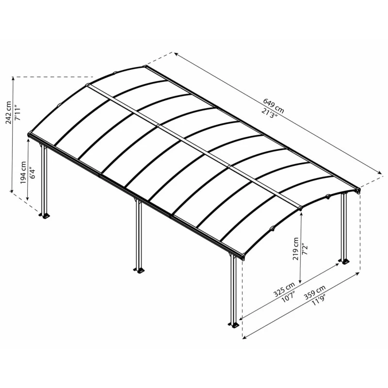 Carport En Alu Gris Et Polycarbonate 1 Voiture 23,3m² Arcadia™ 6400 – Canopia 3 Carport En Alu Gris Et Polycarbonate 1 Voiture 23,3m² Arcadia™ 6400 – Canopia – Image 3