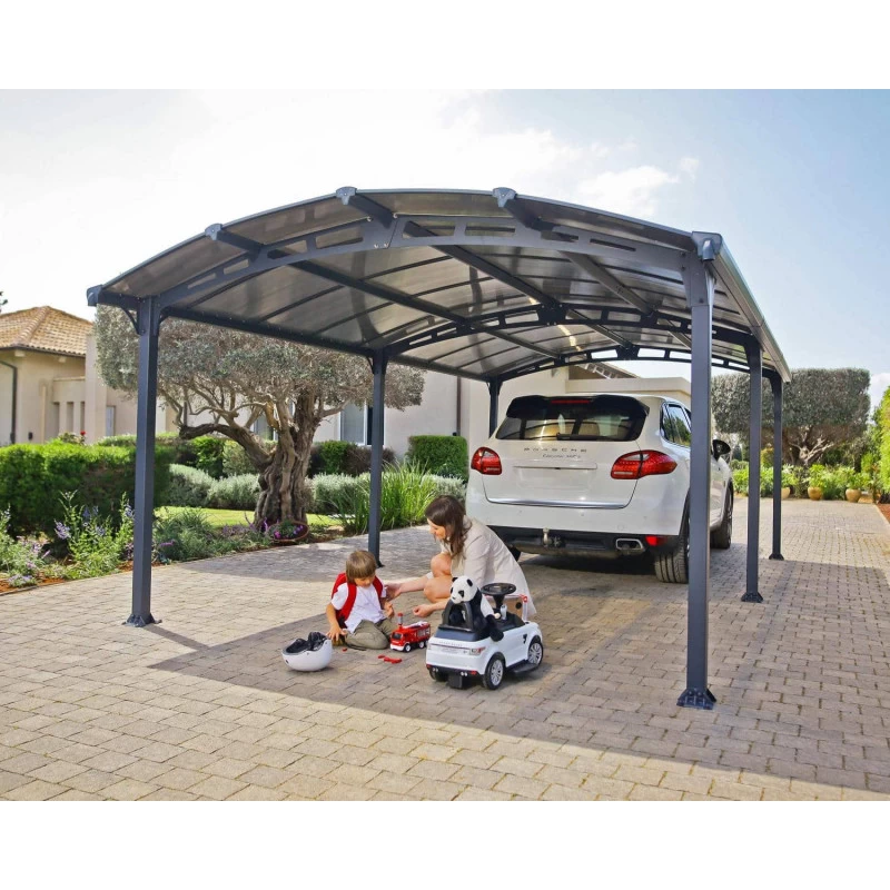 Carport En Alu Gris Et Polycarbonate 1 Voiture 23,3m² Arcadia™ 6400 – Canopia 4 Carport En Alu Gris Et Polycarbonate 1 Voiture 23,3m² Arcadia™ 6400 – Canopia – Image 4