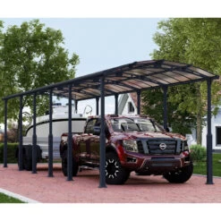 Carport En Alu Gris Et Polycarbonate 1 Voiture 46,3m² Arcadia Alpine 12700 - Canopia
