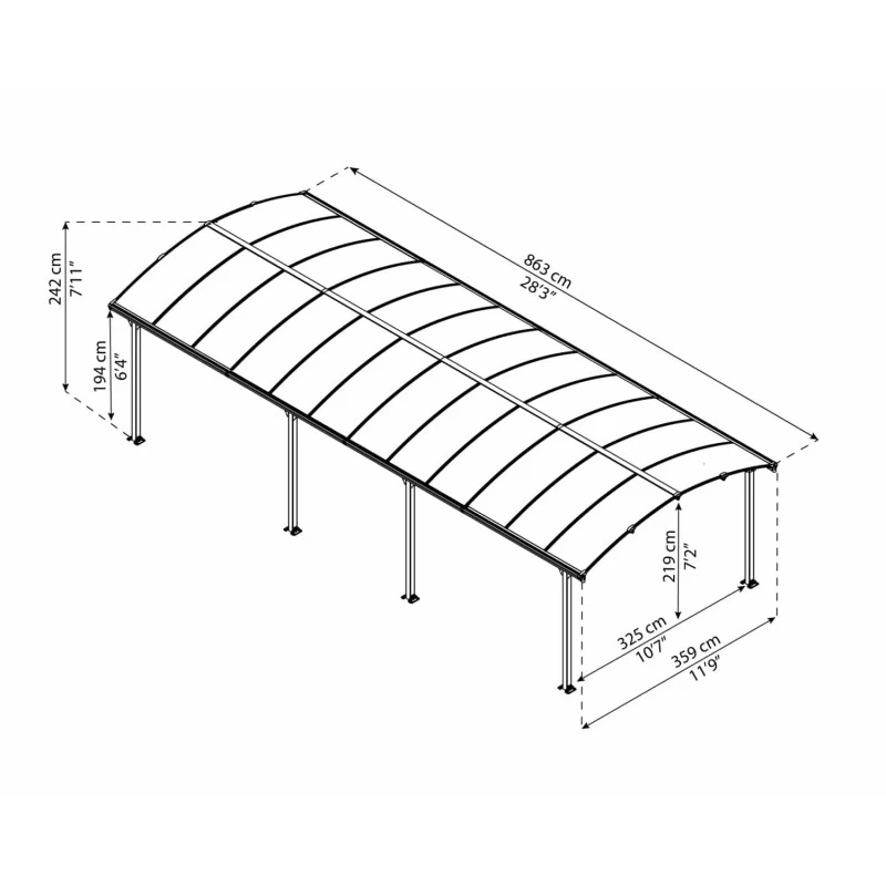 Carport En Alu Gris Et Polycarbonate 31m² Arcadia™ 8500 – Canopia 3 Carport En Alu Gris Et Polycarbonate 31m² Arcadia™ 8500 – Canopia – Image 3