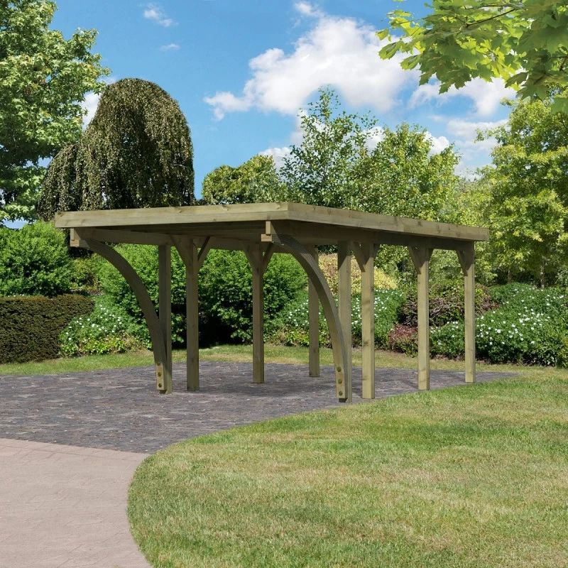 Carport En Bois Autoclave 20,9m², Toit En Acier Et Deux Poteaux En Arc – KARIBU 1 Carport En Bois Autoclave 20,9m², Toit En Acier Et Deux Poteaux En Arc – KARIBU