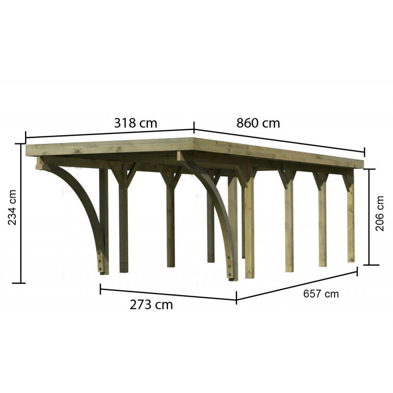 Carport En Bois Autoclave 26,9m², Toit En Acier Et Deux Poteaux En Arc – KARIBU 2 Carport En Bois Autoclave 26,9m², Toit En Acier Et Deux Poteaux En Arc – KARIBU – Image 2
