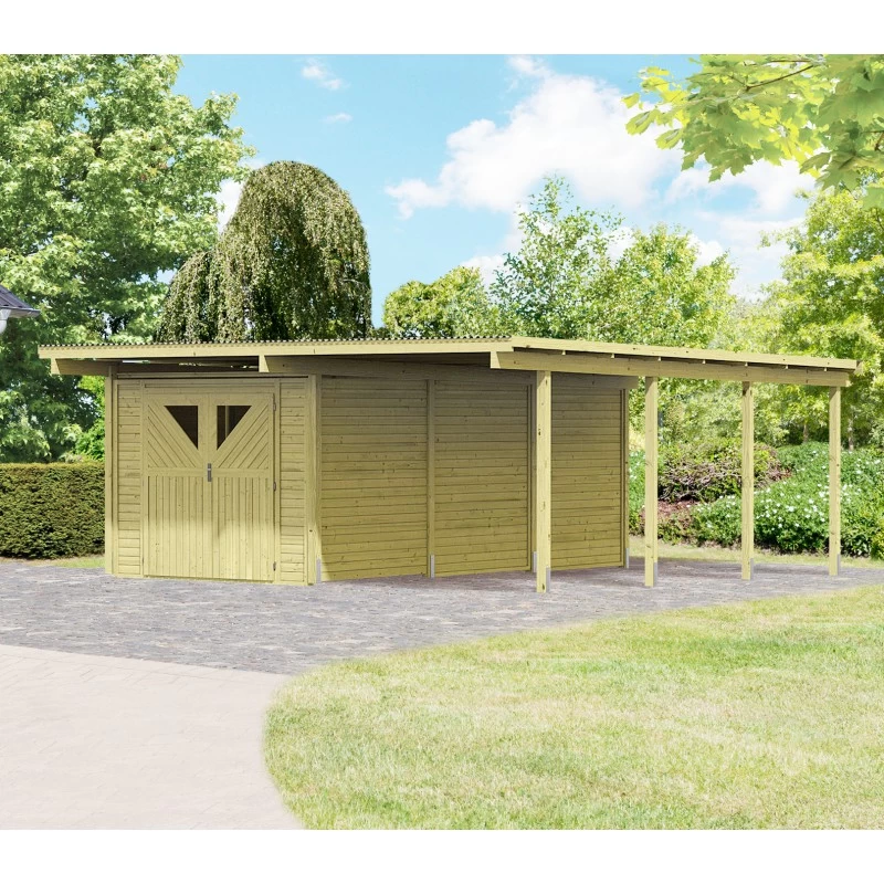 Carport En Bois Autoclave 30,35m² Avec Débarras 14,4m² - Karibu 1 Carport En Bois Autoclave 30,35m² Avec Débarras 14,4m² - Karibu