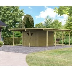 Carport En Bois Autoclave 30,35m² Avec Débarras 9m² - Karibu
