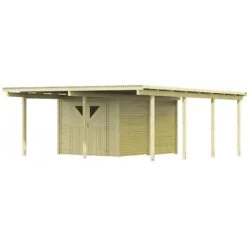 Carport En Bois Autoclave 30,35m² Avec Débarras 9m² - Karibu -Outdoor Soldes carport en bois autoclave 3035m avec debarras 9m karibu 3