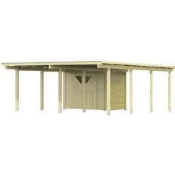 Carport En Bois Autoclave 30,35m² Avec Petit Débarras - Karibu 8 Carport En Bois Autoclave 30,35m² Avec Petit Débarras - Karibu -Outdoor Soldes carport en bois autoclave 3035m avec petit debarras karibu 2