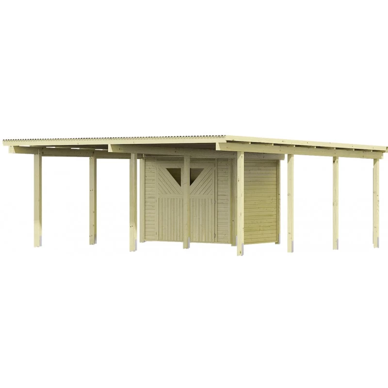 Carport En Bois Autoclave 30,35m² Avec Petit Débarras - Karibu 3 Carport En Bois Autoclave 30,35m² Avec Petit Débarras - Karibu – Image 3