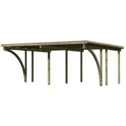 Carport En Pin Autoclave Avec Toit PVC 27,58m² + 2 Arcs D'entrée Karibu -Outdoor Soldes carport en pin autoclave avec toit pvc 2758m 2 arcs d entree karibu 2