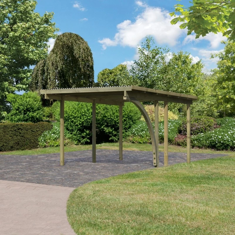 Carport Simple En Bois Autoclave Avec Toit PVC Et 1 Arc D'entrée 14,9m² - 304x490cm - Karibu 1 Carport Simple En Bois Autoclave Avec Toit PVC Et 1 Arc D'entrée 14,9m² - 304x490cm - Karibu