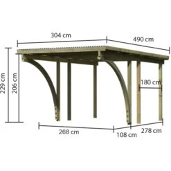 Carport Simple En Bois Autoclave Avec Toit PVC Et 2 Arcs D'entrée 14,9m² - 304x490cm - Karibu -Outdoor Soldes carport simple en bois autoclave avec toit pvc et 2 arcs d entree 149m 304x490cm karibu 2