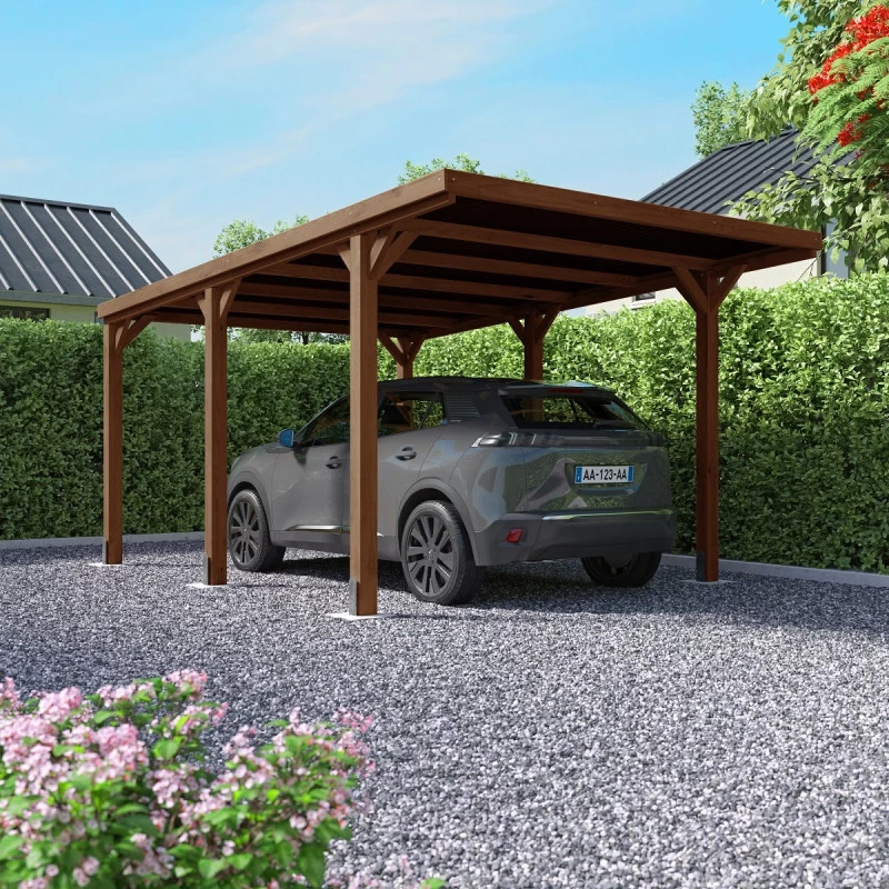 Carport Simple En Bois FSC Autoclave Marron + Couverture En Polycarbonate 16,5m² Victor - Forest Style 1 Carport Simple En Bois FSC Autoclave Marron + Couverture En Polycarbonate 16,5m² Victor - Forest Style