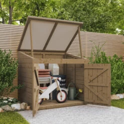 Coffre De Jardin En Bois Traité 20mm 1200L GENIO Blanc - Gardy Shelter