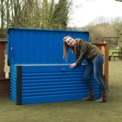 Coffre De Rangement En Métal Bleu 1000L Patio Box 1,46m² TRIMETALS -Outdoor Soldes coffre de rangement en metal bleu 1000l patio box 146m trimetals 5