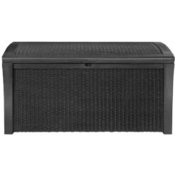 Keter Coffre En Résine Imitation Rotin Tressé Et Bois 400L Anthracite RIO -Outdoor Soldes coffre en resine imitation rotin tresse et bois 400l anthracite rio 2