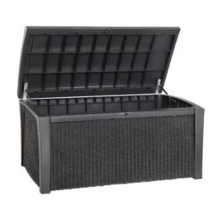 Keter Coffre En Résine Imitation Rotin Tressé Et Bois 400L Anthracite RIO -Outdoor Soldes coffre en resine imitation rotin tresse et bois 400l anthracite rio 3