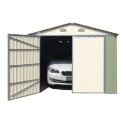 Garage Double Portes Vert Pâle Et Crème 18m² + Kit D'ancrage X-METAL -Outdoor Soldes garage double portes vert pale et creme 18m kit d ancrage x metal 3