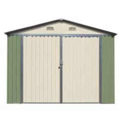 Garage Double Portes Vert Pâle Et Crème 18m² + Kit D'ancrage X-METAL -Outdoor Soldes garage double portes vert pale et creme 18m kit d ancrage x metal 5
