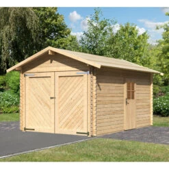Garage En Bois Certifié 13,28m² – Madriers 28mm - Karibu