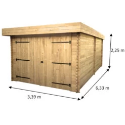 Garage En Bois Massif 21,46m² – Madriers 28mm – Toiture En Bac Acier – Habrita -Outdoor Soldes garage en bois massif 2146m madriers 28mm toiture en bac acier habrita 1