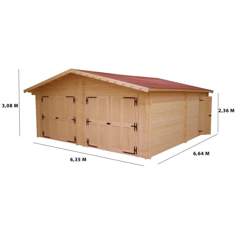 Garage Double En Bois Massif 42,16m² – Madriers 60mm – Habrita 2 Garage Double En Bois Massif 42,16m² – Madriers 60mm – Habrita – Image 2