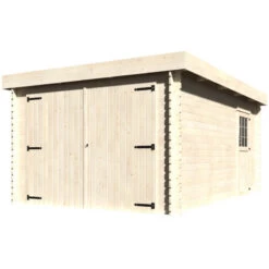 Garage Galan Toit Plat 16,79m² Madriers 28mm Avec Double Porte Battante + Porte Latérale Vitrée – Décor Et Jardin