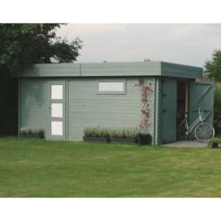 Garage Toit Plat En Bois Massif 19,26m² Madriers 40mm SOLID