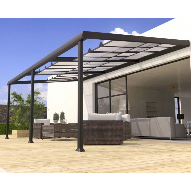 Pergola Adossée En Aluminium Gris Anthracite Et Polycarbonate à Panneaux Coulissants 350x600cm - EDENA - Couleurs Du Monde 1 Pergola Adossée En Aluminium Gris Anthracite Et Polycarbonate à Panneaux Coulissants 350x600cm - EDENA - Couleurs Du Monde
