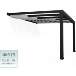 Pergola Adossée Stockholm 350x368cm Aluminium Gris Et Polycarbonate Avec Stores De Toit Rétractables – Palram - Canopia -Outdoor Soldes pergola adossee stockholm 350x368cm aluminium gris et polycarbonate avec stores de toit retractables palram 2