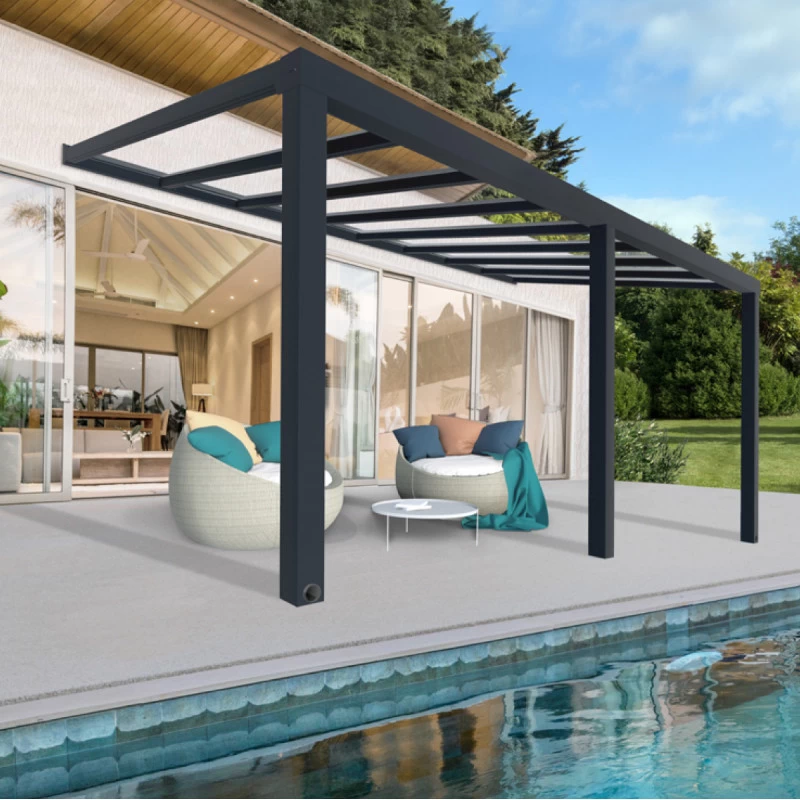 Pergola Adossée Stockholm 350x590cm Aluminium Gris Et Polycarbonate Avec Stores De Toit Rétractables – Palram - Canopia 2 Pergola Adossée Stockholm 350x590cm Aluminium Gris Et Polycarbonate Avec Stores De Toit Rétractables – Palram - Canopia – Image 2