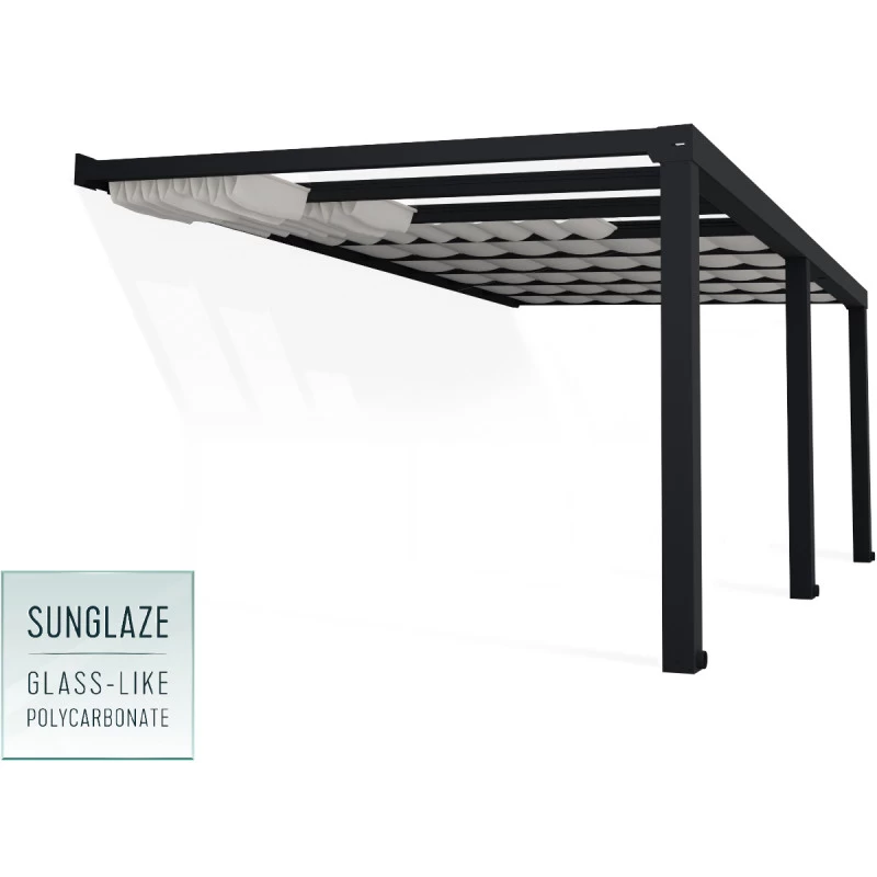 Pergola Adossée Stockholm 350x590cm Aluminium Gris Et Polycarbonate Avec Stores De Toit Rétractables – Palram - Canopia 3 Pergola Adossée Stockholm 350x590cm Aluminium Gris Et Polycarbonate Avec Stores De Toit Rétractables – Palram - Canopia – Image 3