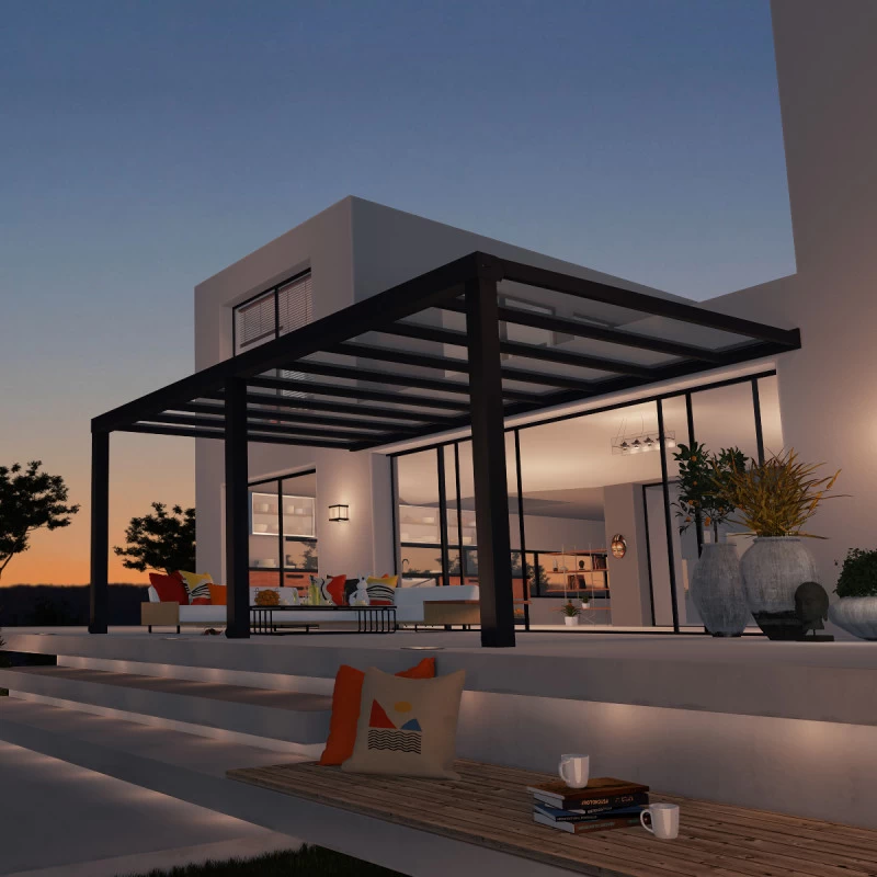 Pergola Adossée Stockholm 350x590cm Aluminium Gris Et Polycarbonate Avec Stores De Toit Rétractables – Palram - Canopia 1 Pergola Adossée Stockholm 350x590cm Aluminium Gris Et Polycarbonate Avec Stores De Toit Rétractables – Palram - Canopia