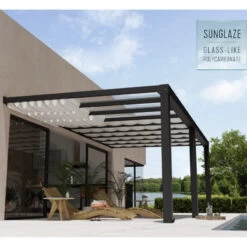 Pergola Adossée Stockholm 350x660cm Aluminium Gris Et Polycarbonate Avec Stores De Toit Rétractables – Palram - Canopia -Outdoor Soldes pergola adossee stockholm 350x660cm aluminium gris et polycarbonate avec stores de toit retractables palram 2