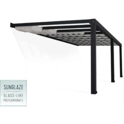Pergola Adossée Stockholm 350x740cm Aluminium Gris Et Polycarbonate Avec Stores De Toit Rétractables – Palram - Canopia -Outdoor Soldes pergola adossee stockholm 350x740cm aluminium gris et polycarbonate avec stores de toit retractables palram 2