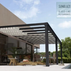Pergola Adossée Stockholm 350x810cm Aluminium Gris Et Polycarbonate Avec Stores De Toit Rétractables – Palram - Canopia -Outdoor Soldes pergola adossee stockholm 350x810cm aluminium gris et polycarbonate avec stores de toit retractables palram 3