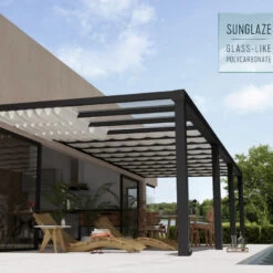 Pergola Adossée Stockholm 350x950cm Aluminium Gris Et Polycarbonate Avec Stores De Toit Rétractables – Palram - Canopia -Outdoor Soldes pergola adossee stockholm 350x950cm aluminium gris et polycarbonate avec stores de toit retractables palram 3