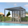 Pergola Bioclimatique Aluminium Anthracite 10,80m² Toit Avec Lames Ovales + 5 Panneaux Moucharabieh Gris Pour Côté 3,60m HABRITA