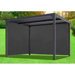 Pergola Bioclimatique Aluminium Anthracite 10,80m² Toit Avec Lames Ovales Aluminium + 2 Rideaux Gris Pour Les Côtés – HABRITA 10 Pergola Bioclimatique Aluminium Anthracite 10,80m² Toit Avec Lames Ovales Aluminium + 2 Rideaux Gris Pour Les Côtés – HABRITA -Outdoor Soldes pergola bioclimatique aluminium anthracite 1080m toit avec lames ovales aluminium 2 rideaux gris pour les cotes habrita 4