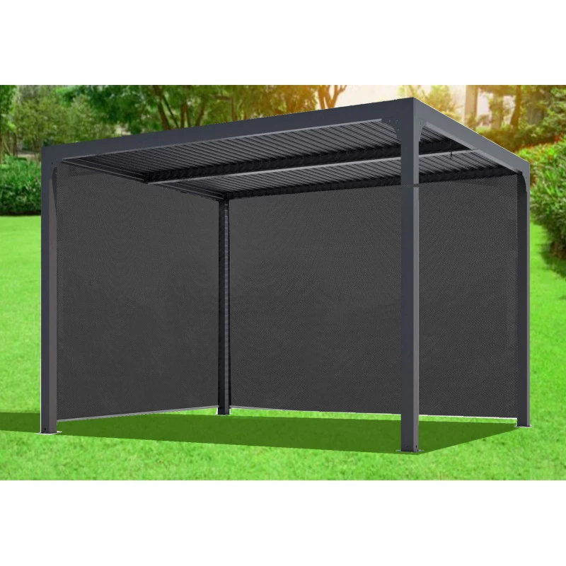 Pergola Bioclimatique Aluminium Anthracite 10,80m² Toit Avec Lames Ovales Aluminium + 2 Rideaux Gris Pour Les Côtés – HABRITA 5 Pergola Bioclimatique Aluminium Anthracite 10,80m² Toit Avec Lames Ovales Aluminium + 2 Rideaux Gris Pour Les Côtés – HABRITA – Image 5