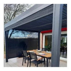 Pergola Bioclimatique Aluminium Anthracite 10,80m² Toit Avec Lames Ovales Aluminium + 2 Rideaux Gris Pour Les Côtés – HABRITA 11 Pergola Bioclimatique Aluminium Anthracite 10,80m² Toit Avec Lames Ovales Aluminium + 2 Rideaux Gris Pour Les Côtés – HABRITA -Outdoor Soldes pergola bioclimatique aluminium anthracite 1080m toit avec lames ovales aluminium 2 rideaux gris pour les cotes habrita 5