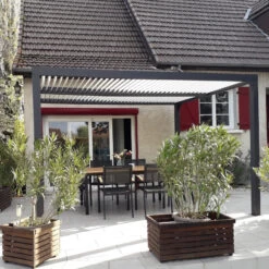 Pergola Bioclimatique Aluminium Anthracite 10,80m² + Toit Avec Lames Ovales écru HABRITA -Outdoor Soldes pergola bioclimatique aluminium anthracite 1080m toit avec lames ovales ecru habrita 4