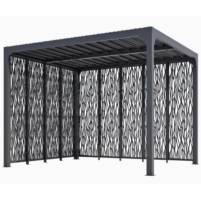 Pergola Bioclimatique Aluminium Anthracite 10,80m² Toit Lames Ovales + Panneaux Moucharabieh Gris Côté 3m+côté 3,60m HABRITA 3 Pergola Bioclimatique Aluminium Anthracite 10,80m² Toit Lames Ovales + Panneaux Moucharabieh Gris Côté 3m+côté 3,60m HABRITA – Image 3